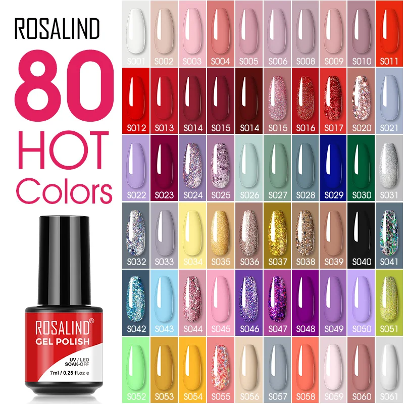 

ROSALIND Gel Nail Polish Hybrid Varnish UV Nail Gel Semi Permanent All For Manicure Nail Art Soak Off Nail Polish Base Top Coat