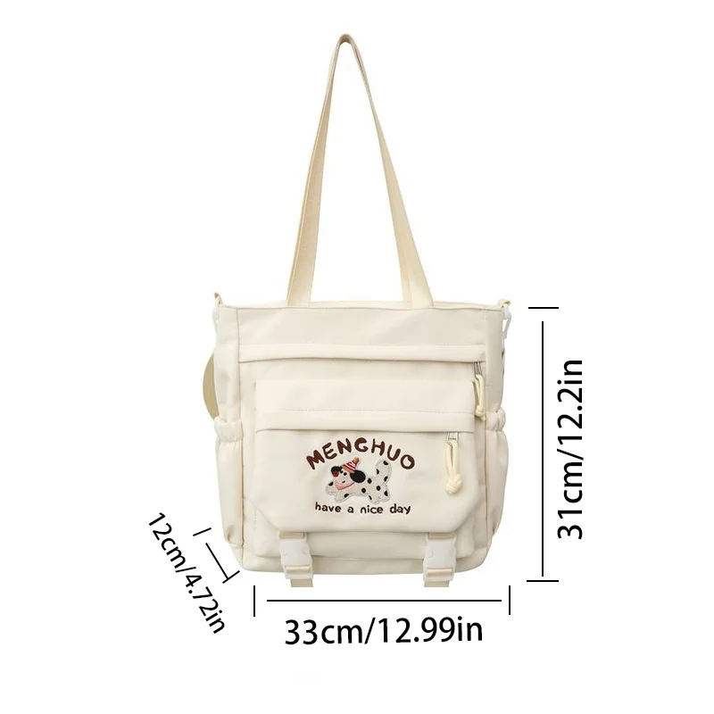 Dog Cartoon Embroidery Women's Shoulder Bags Cute Large Capacity Multiple Pockets Crossbody Bag Student Book Bag