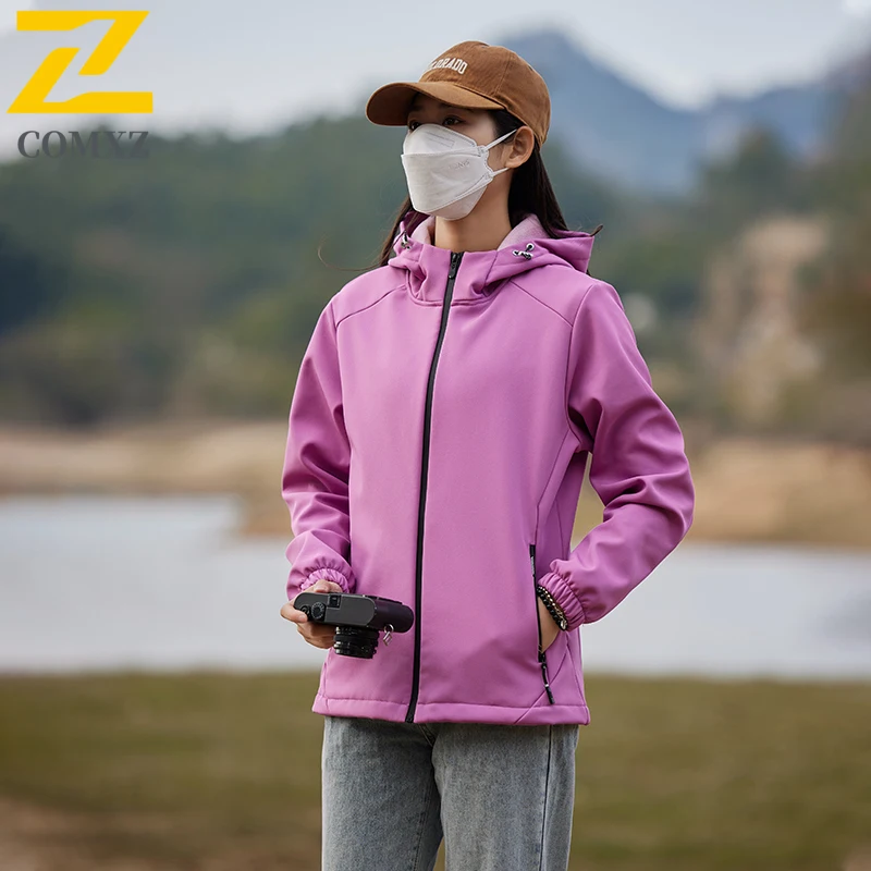 EiAO Jacket Spring Couple's Short Softshell Waterproof Windproof Breathable Outdoor Coat for Hiking Camping Fishing Urban Active