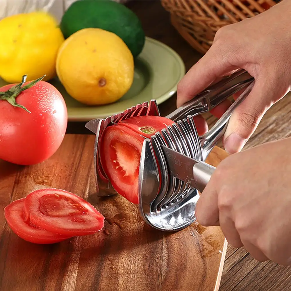 Kitchen Fruit Slicer Vegetable Tomato Clip Holder Lemons Potato Cutter Tool  Pickle Container For Restaurant - Temu