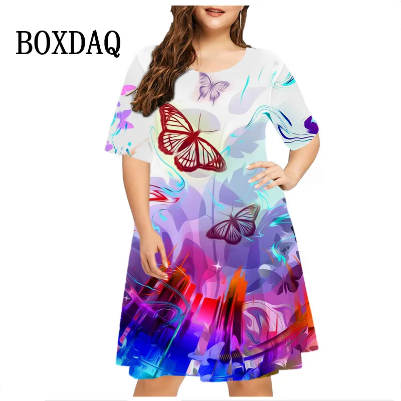 

Summer Butterfly Print Dress Women Fashion Gradient Abstract Streetwear Loose Dress Casual O-Neck Pullover Oversized New Clothes