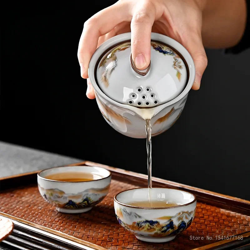 Creative Chinese Kongfu Teapot, Outdoor Portable Car Travel Teaset, Ceramic Tea Pots, Teaware, Quick Guest Cup, One Pot Two Cups