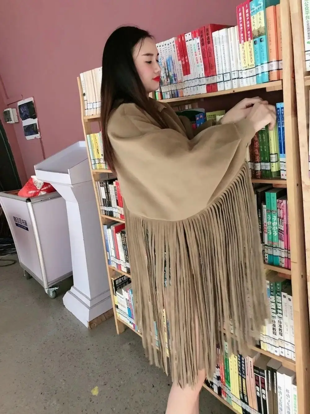 2022 Autumn Women Overcoat New Fashion Streetwear Batwing Sleeve Faux Mink Cashmere Tassel Cloak Coat Poncho 16N-a21-0