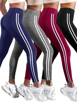 One Piece Casual Sports Side Stripe Pants High Waist 4 Way Stretch Breathable Running Workout Yoga Leggings Activewear For Women 1