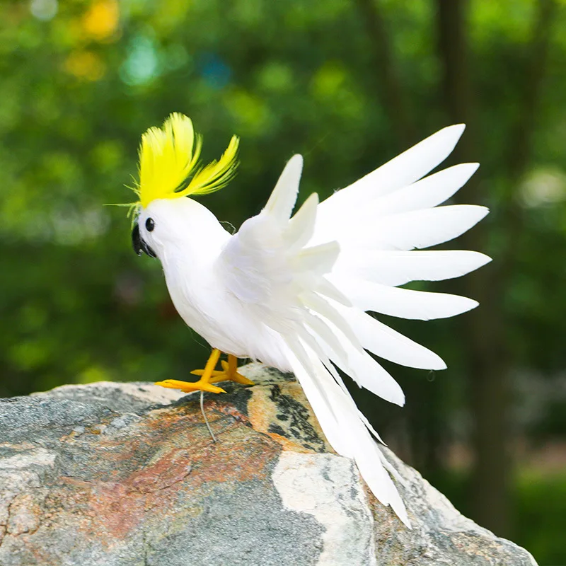 

cute foam&feather wings white parrot model doll gift Garden Decoration about 18x25cm p2903
