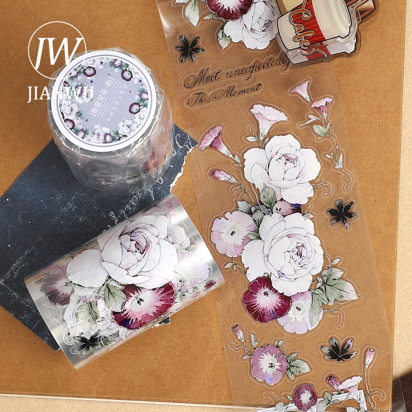 IANWU 65mm*6m 빈티지 식물 꽃 창문 풍경 소재 콜라주 스크랩북 PET 테이프 창의적인 DIY 저널 문구류