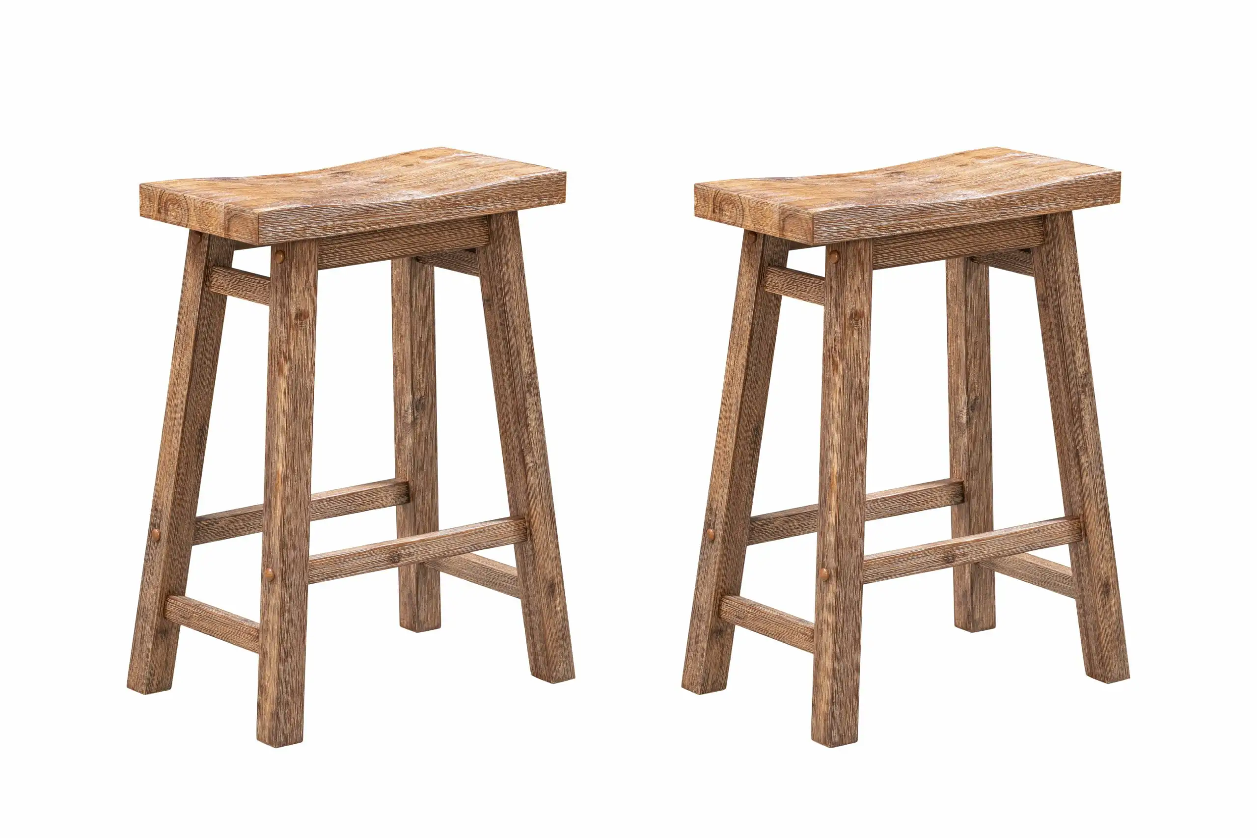

Set of 2 Counter Height Stools Kitchen Backless Saddle Bar Chairs Brown