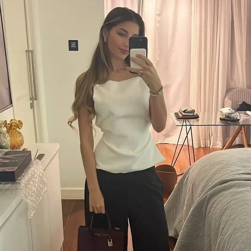 TRAF Black Backless Top Female Sleeveless White Crop Top Women Summer Sexy Tops Woman Party Women’s Evening Top With Straps Best Sellers In Women's Clothing