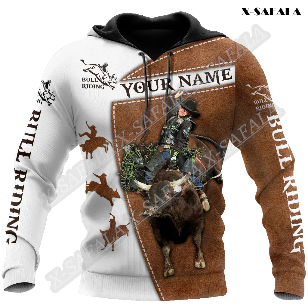 

White-brown Personalized Name Rodeo And Bull Riding 3D Printed Soft High Quality Hoodie Men Female Casual Top