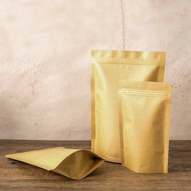 Borsa con cerniera autoportante in carta kraft marrone per noci