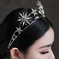 Vintage European 6-Point Star Wedding Crown Tiaras Gold Rhinestone Hair Jewelry Princess Women Headband Bridal Hair Accessories 3