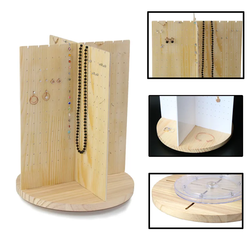 360° Rotating Wooden Acrylic Swivel Earring Display Holder Ornament Holder Jewelry Necklace Stand Space Saving For Store