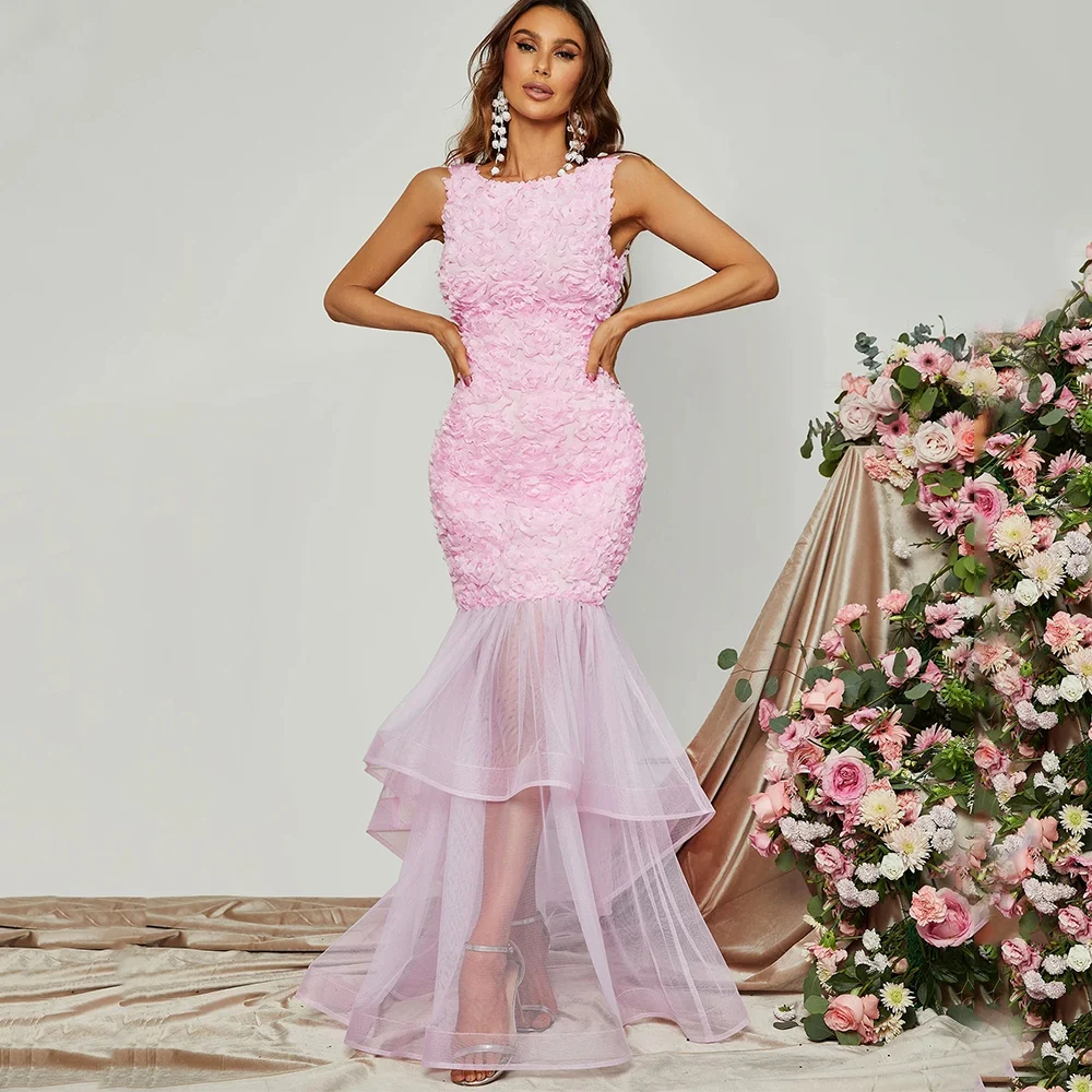 

Charming Sleeveless Mermaid Evening Dress Scoop Neck with Lace and Tulle Floor Length Tiered Sheath Illusion Ladies Zipper Gowns