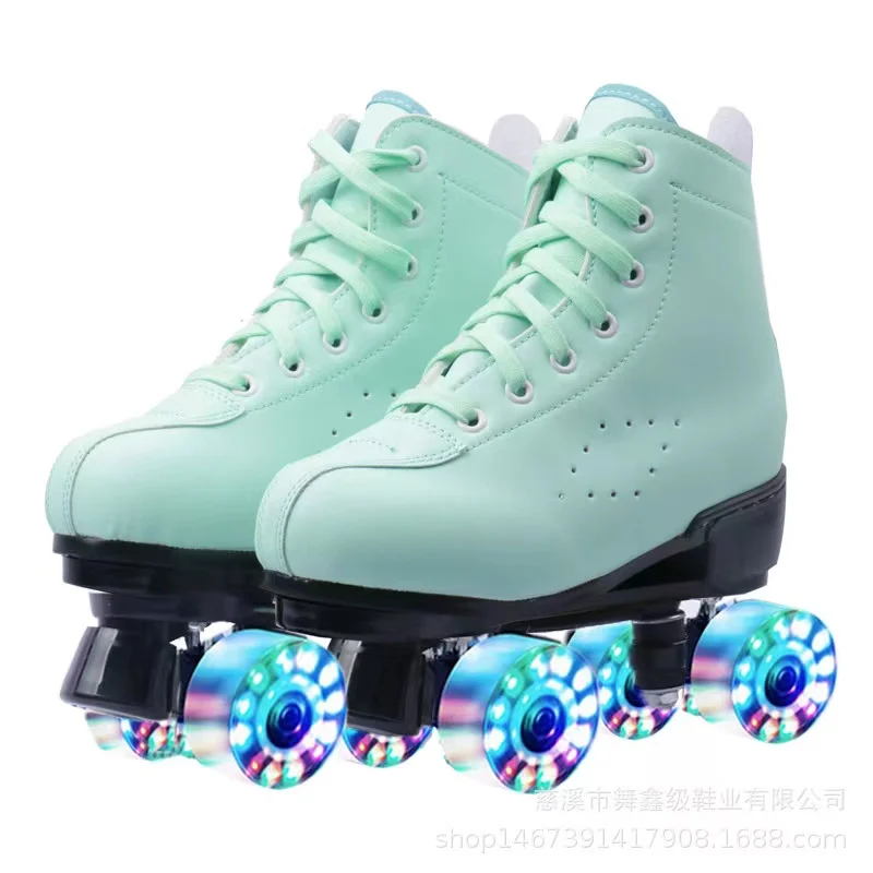 PU Roller Skates Shoes for Men and Women, 4 Flash Wheels, 2 Row, Double Line Sliding, Quad Training Sneakers, Beginners