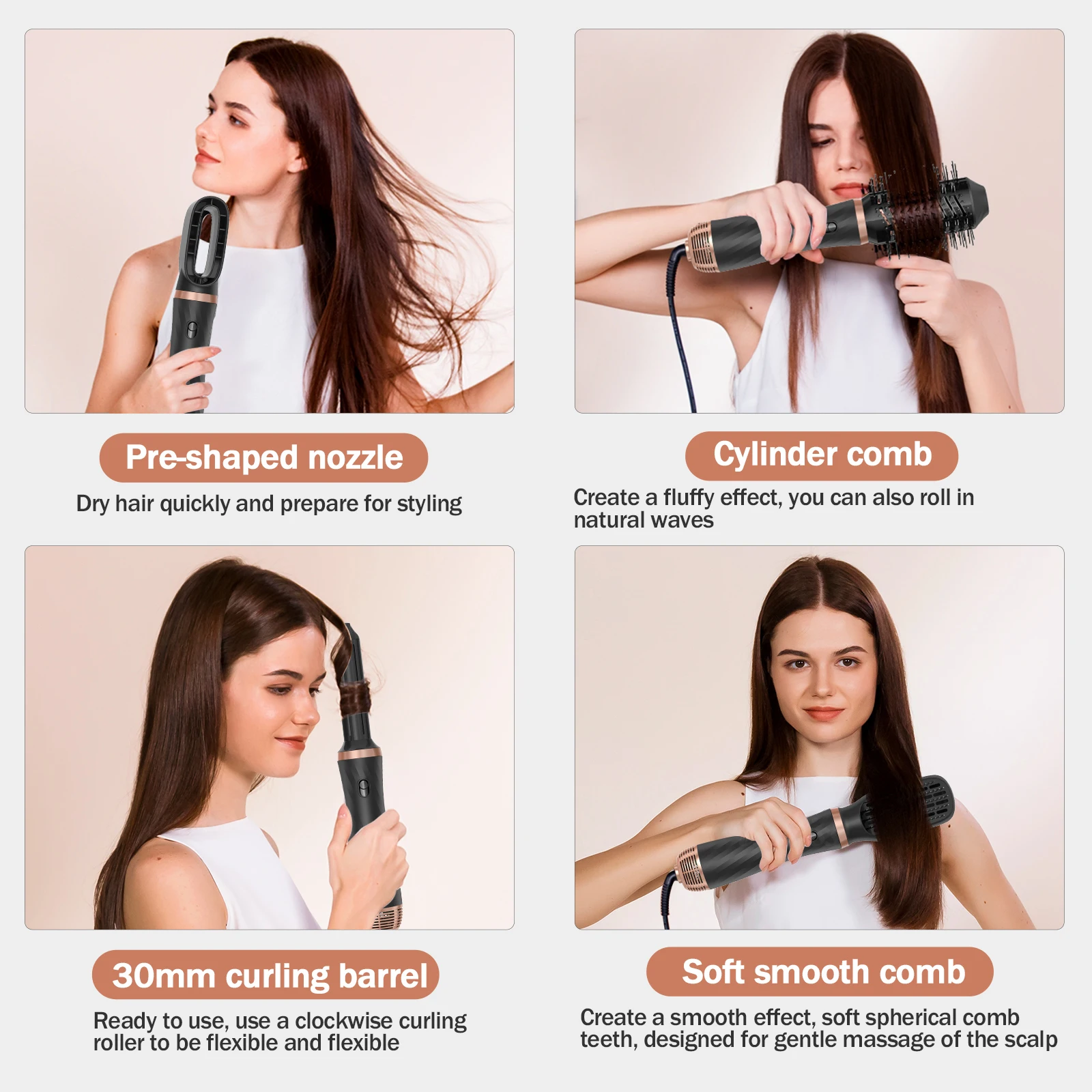 6 In 1 Hair Dryer Hot Comb Set Professional Curling Iron Hair Straightener Styling Tool Curler And Straightening Heating Brush 5
