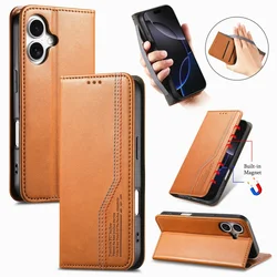 Elegant Magnetic Leather Wallet Phone Case with Wristband Holder and Card Slots - iPhone 17 E (Brown)