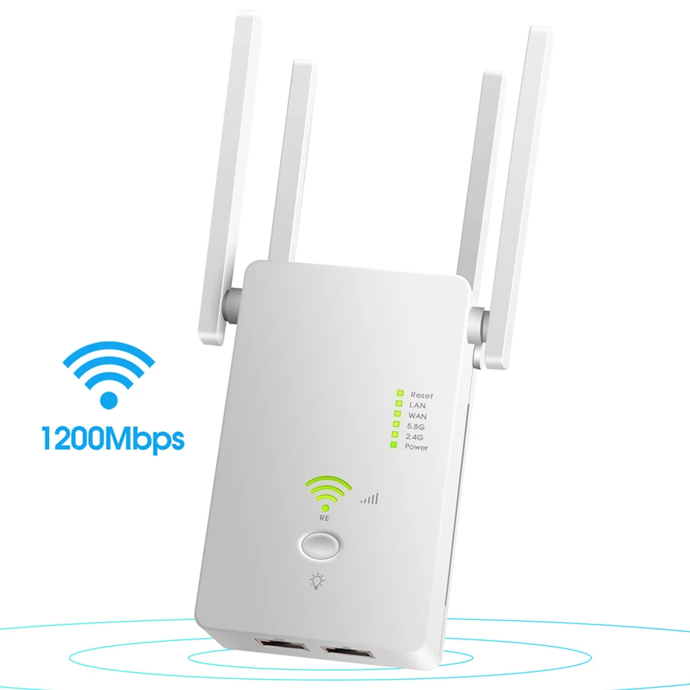 thumbnail image 1 of Repetidor/enrutador/extensor WiFi 5G inalámbrico AC1200 de doble banda, amplificador de señal, punto de acceso WiFi de largo alcance de 1200 Mbps 802.11AC, 1 of 4