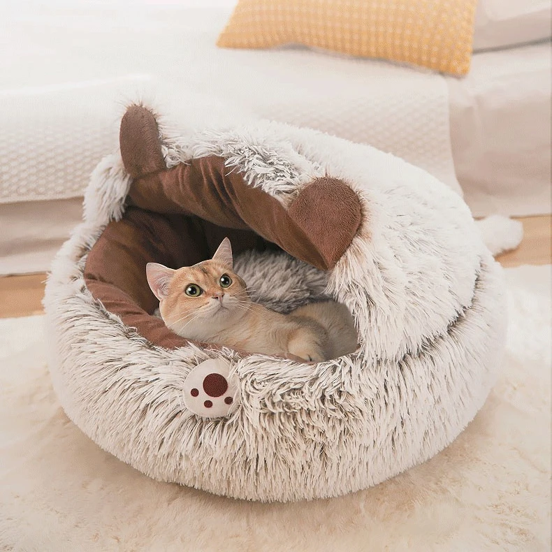 Title 3, Winter Long Plush Pet Cat Bed Round Cats Cushio...