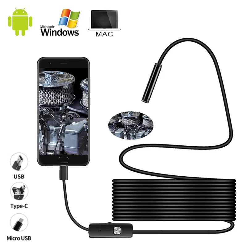 5mm 7mm Mini Endoscopio Macchina Fotografica Impermeabile 3 In 1 Endoscopio USB Android per OTG Tipo C Smartphone PC Snake Camera Per Fish Finder