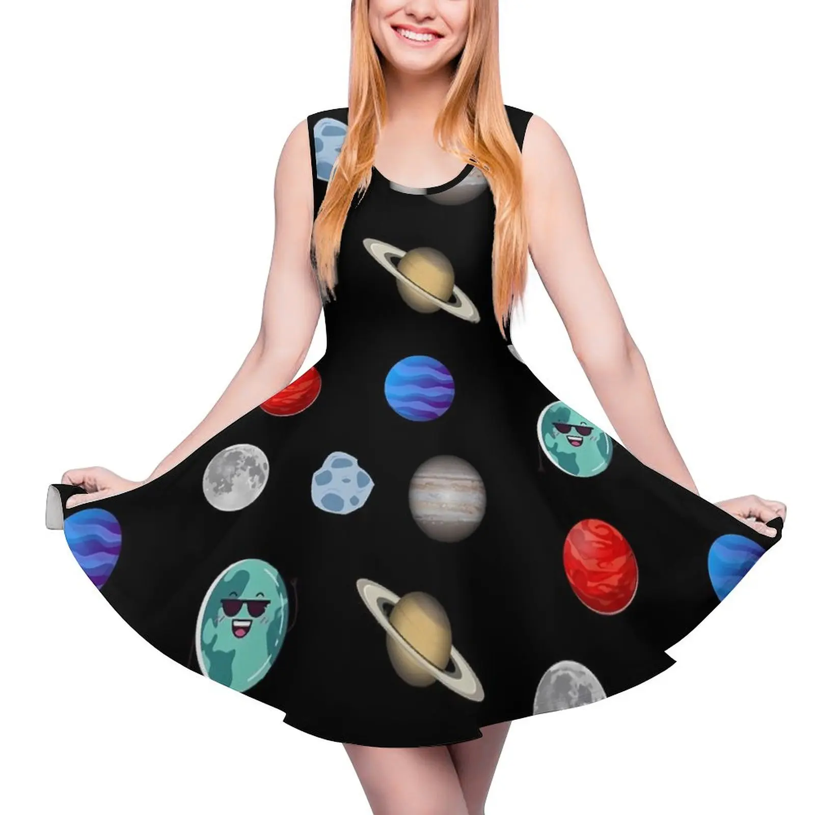 

Space System Dress High Waist Colorful Planets Aesthetic Dresses Summer Ladies Oversized Boho Design Skate Dress