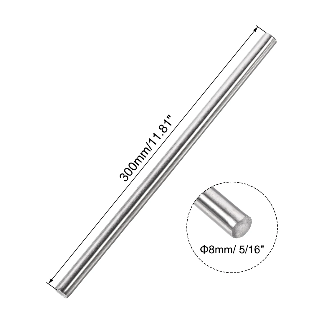 Steel Round Rod 2Pcs 8x100mm-300mm 304 Stainless Steel for Gear Shaft