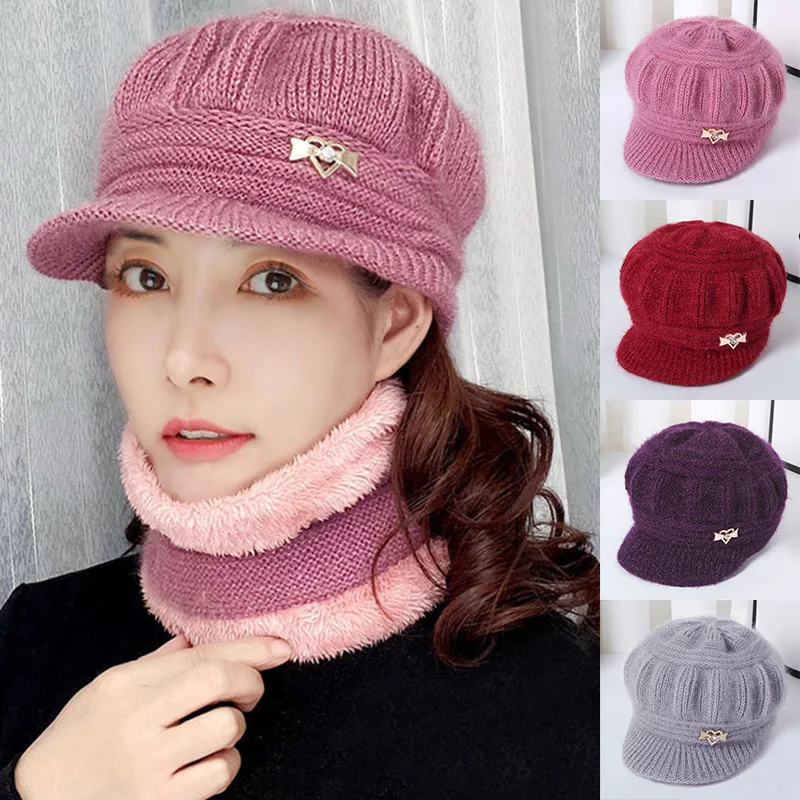 

Beanie Hats Autumn Winter Warm Grandma Mother Hats Knitted Fashion Short Brim Peaked Cap Pumpkin Hat For Women