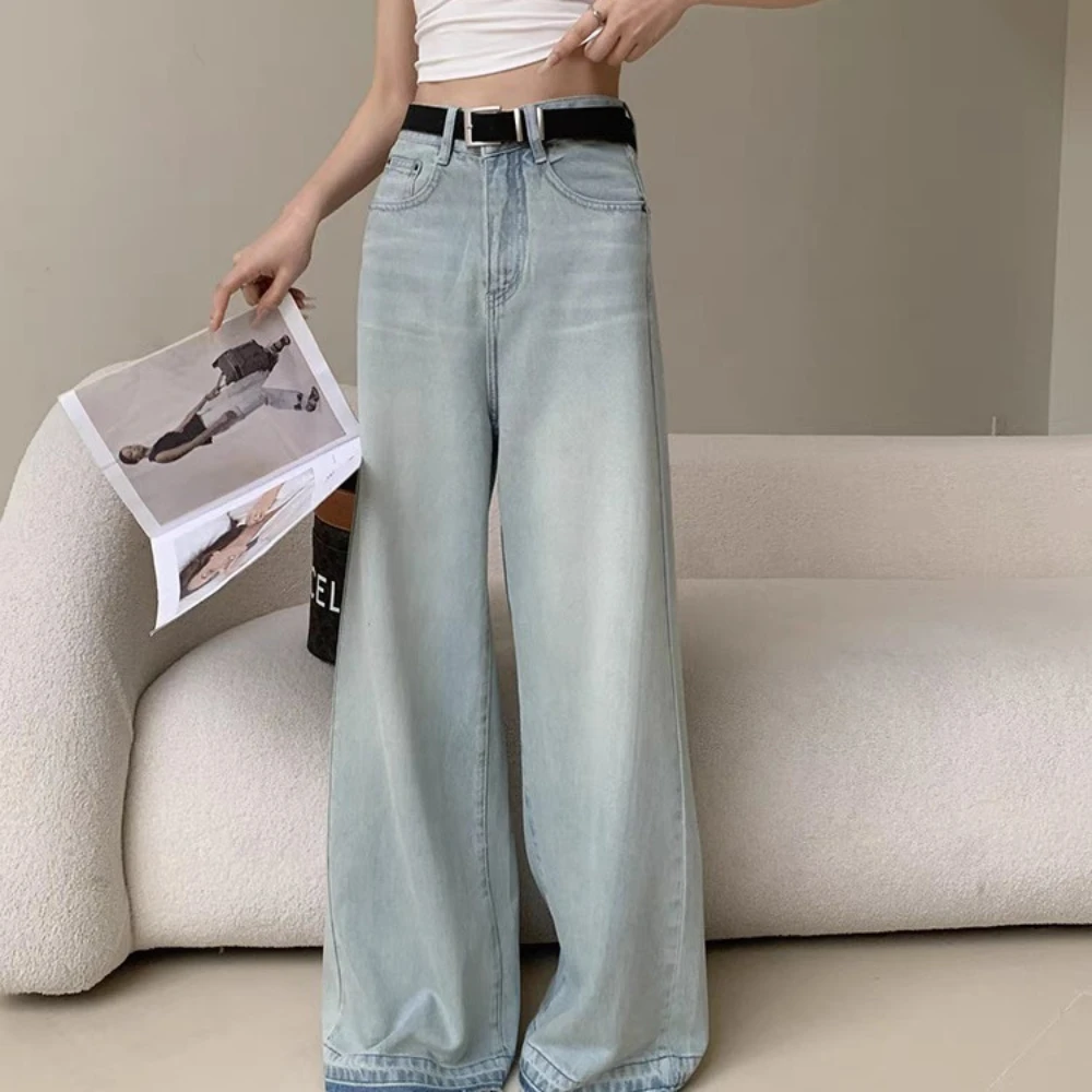 

Retro Washed High Waisted Jeans for Women, Loose and Slimming Straight Leg Wide Leg Mop Pants Black Low Waist Baggy Jeans