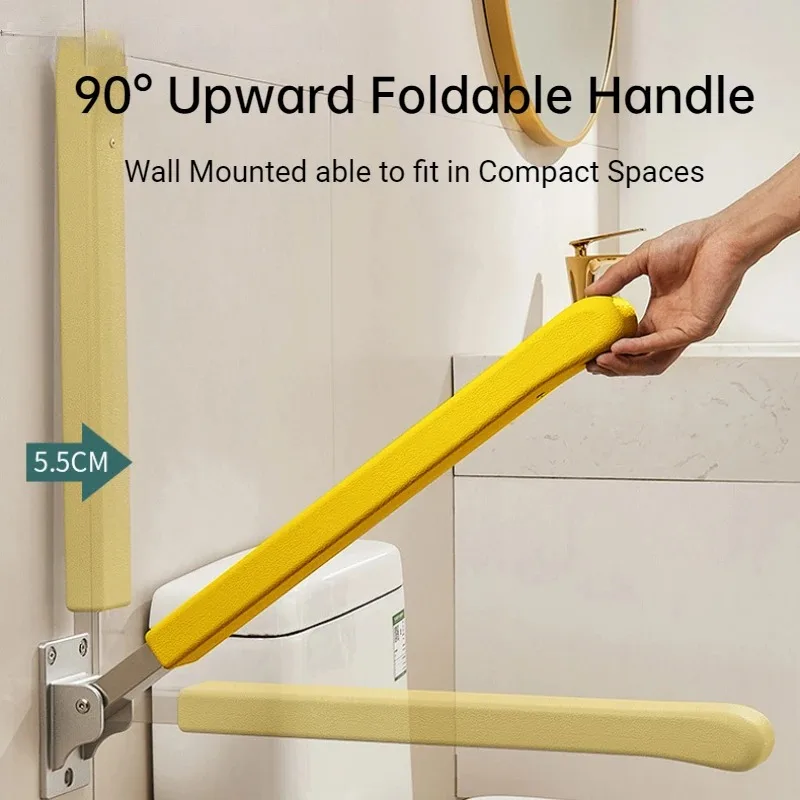 24in PU Folding Handle Wall Mounted Safety Anti-slip Thicken Toilet Grab for Senior Assistant Tool