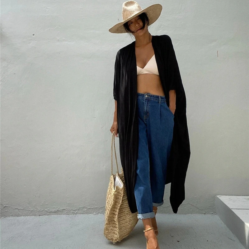 Verão Leve Cabolsa Feminino Nova Cor Sólida Cinto Kimono Respirável Praia Cobrir Frente Abertura Manto Duster Robe Mujer Abrigo 2022 13 Computers & Electronics