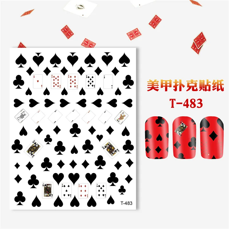 Mini 3D Poker Design Nail Art Stickers Playing Cards Nail Adhesive Decorations Spades Red Hearts Nail Decals Cute Nail Designs