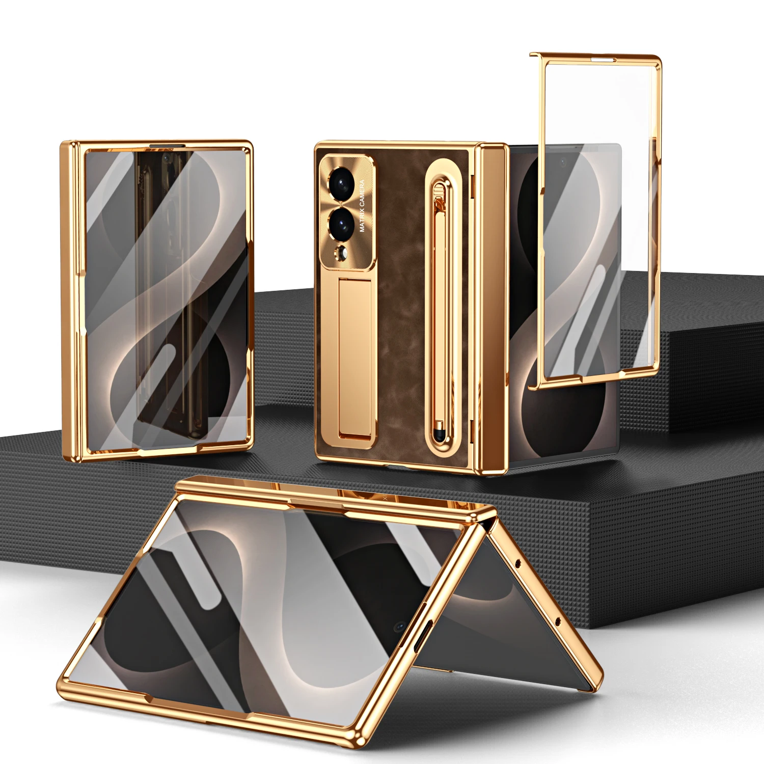 Electroplated Integrated Bracket Case with Toughened Film Rear Cover