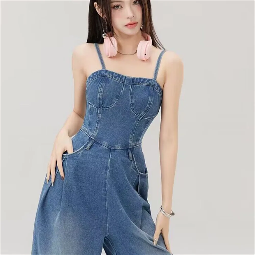 

Комбинезон на бретелях, Новинка лета, свободные брюки с высокой талией и широкими штанинами