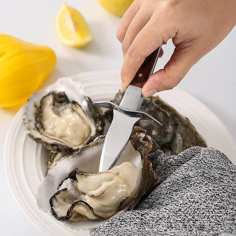 Colorful Wooden Handle Oyster Knife Stainless Steel Tea Knife Oyster Scallop Seafood Tools Leather Sheath seafood opener,oyster knife