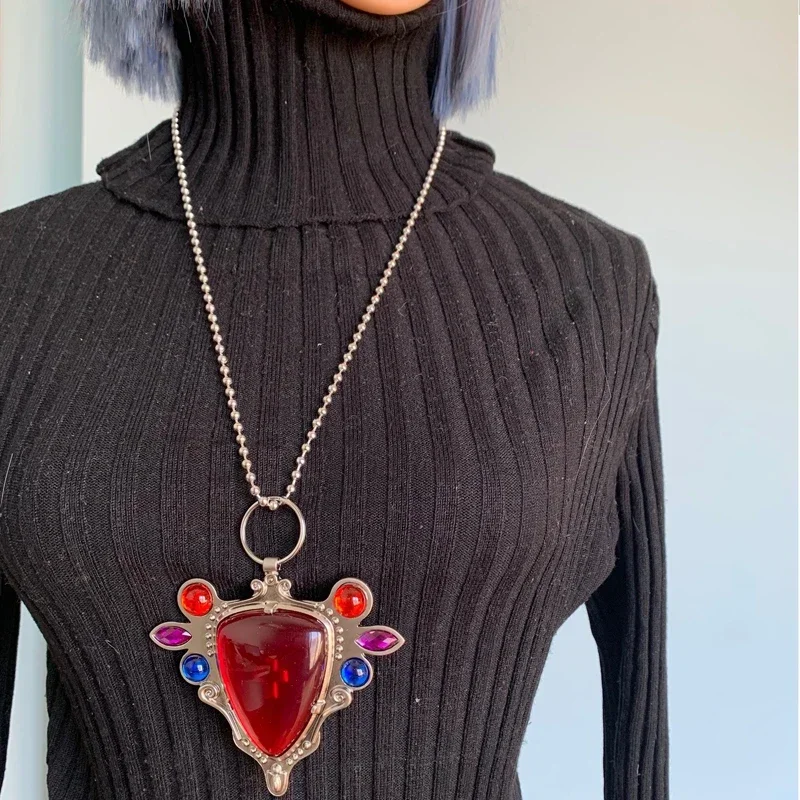 a47 A&S アトウッド　 エレガント　レッド　クリアーストーン　ネックレス Big Anime Red Stone of Aja Kars Necklace pendant Cosplay Prop 9cm
