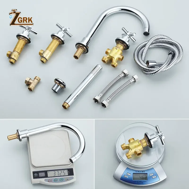 Bathtub Mixer Faucets Triple Handle Bath Tub Deck Mounted 5 Hole Water Crane Cold and Hot with Hand Shower Black Chrome Gold 5