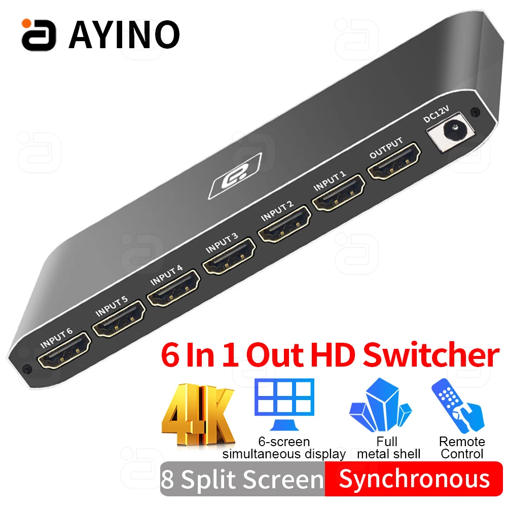 6-дюймовый экран 4K HDMI2.0, многофункциональный переключатель 6x1, 6-в-1, HD Многофункциональный монитор, бесшовный монитор, 8 режимов дисплея, разделительный преобразователь
