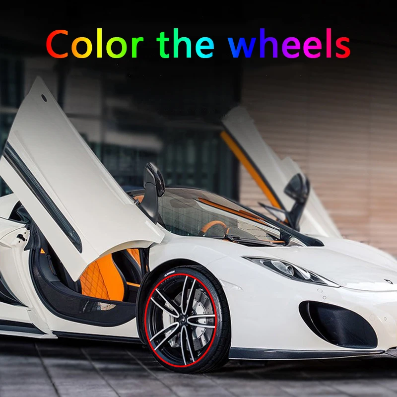 Car Stickers Car Wheel Rim Strip 8M/Roll Rim Blades Car Vehicle Wheel Rims Protectors with Tape Decor Strip Tire Guard Line Rubber Mounding Trim Car Stickers