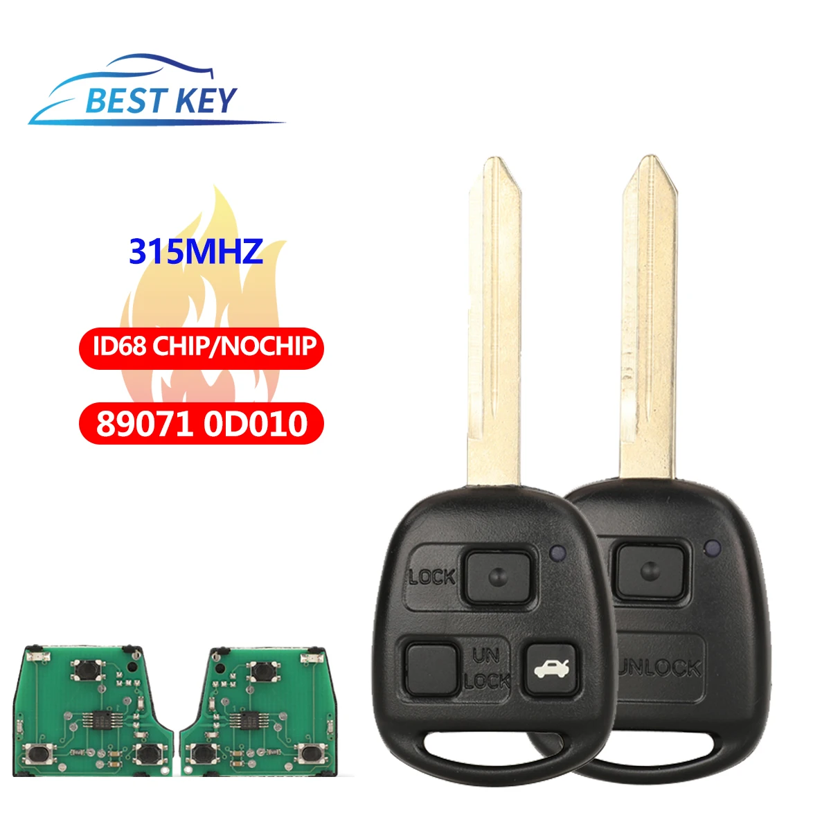 BEST KEY Smart remote Car Key with 4D68 Chip for Toyota Camry Land Cruser 120 Prado 2/3 Buttons 315MHz   FCCID： 89071-0D010