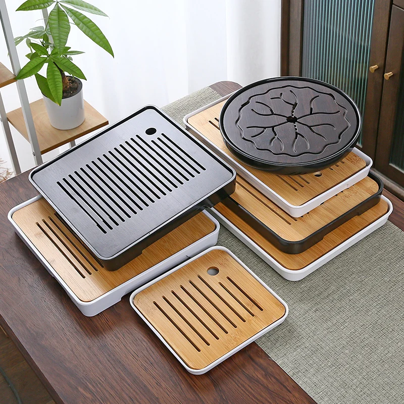 Description Picture 2 of itemBamboo Tea Tray Household Tea Set Accessories Small Tea Board Water Storage and Drainage Wet and Dry-use Tray Teaware Decorative