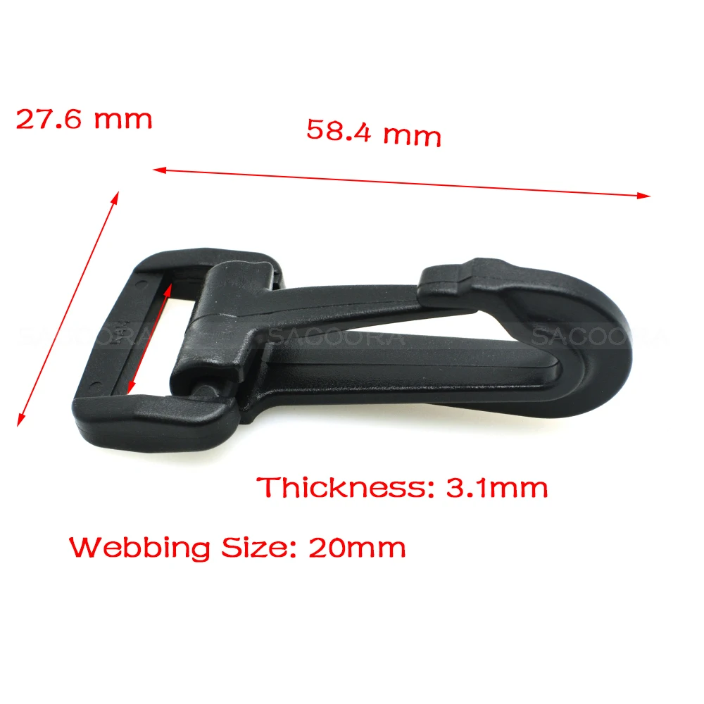 Description Picture 3 of item10pcs Olecranon hook Plastic Snap Hooks Rocker Style For Backpack Strap Paracord Lanyard Webbing 20mm 25mm 30mm 38mm 50mm