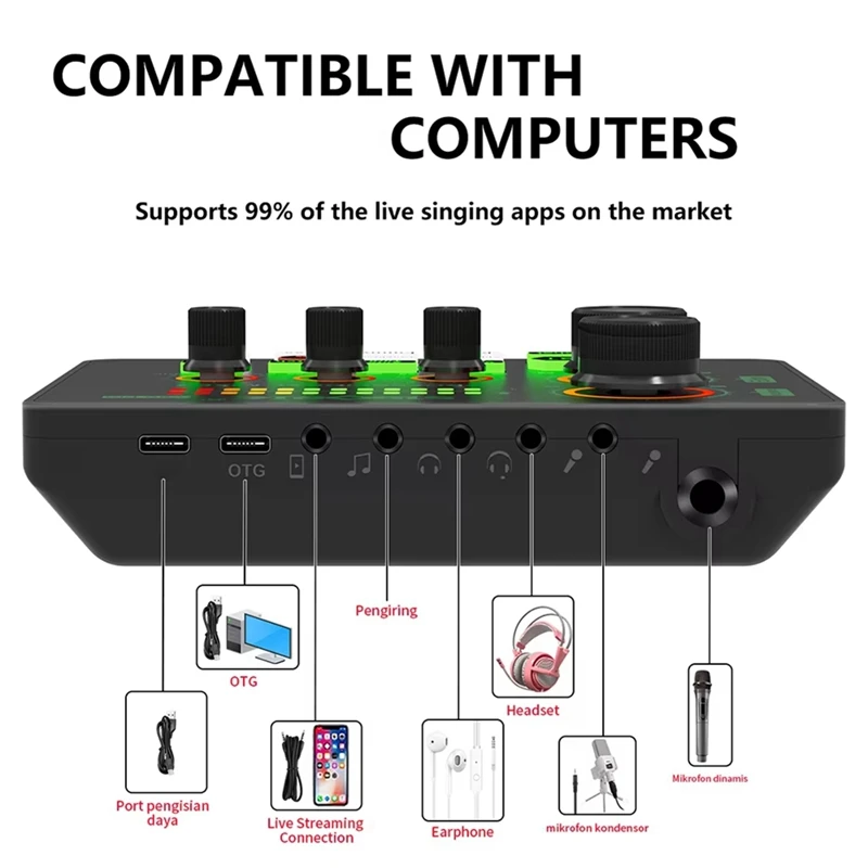 A39Q-New V8S PRO Changing Sound Card Live Cards Computer PC Mixing Console Professional Studio Recording Kit Podcast Voice