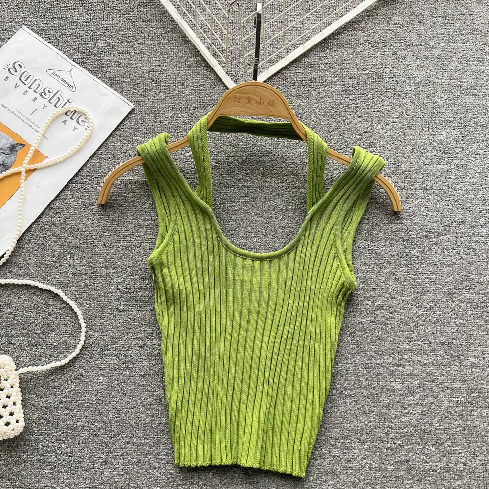pink camisole SINGREINY 2022 Women Knit Sexy Strap Tops Streetwear Ladies Korea Elastic Waist Sexy Tank Tops Summer Halter Beach Club Camisole spanx camisole