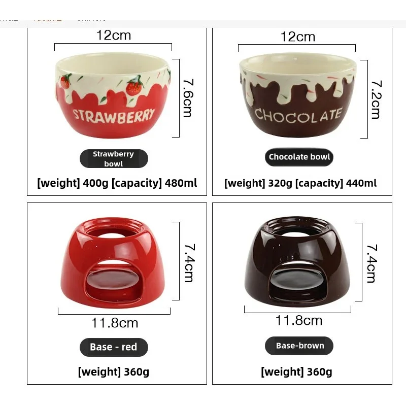 Ceramic Strawberry Chocolate Fondue Set Porcelain Diy Fondue Serving Set for Cheese Chocolate Icecream chocolate warmer
