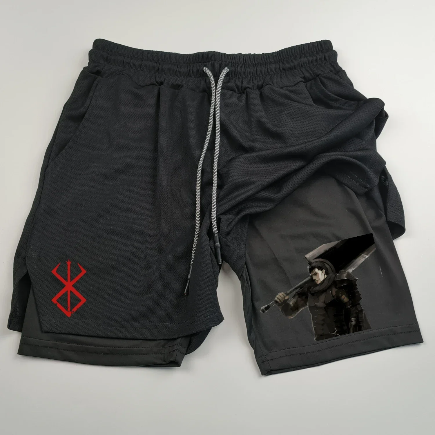 Berserk Guts - Men's double layered shorts, quick drying 2-in-1 sports shorts, breathable, suitable for running and fitness 2