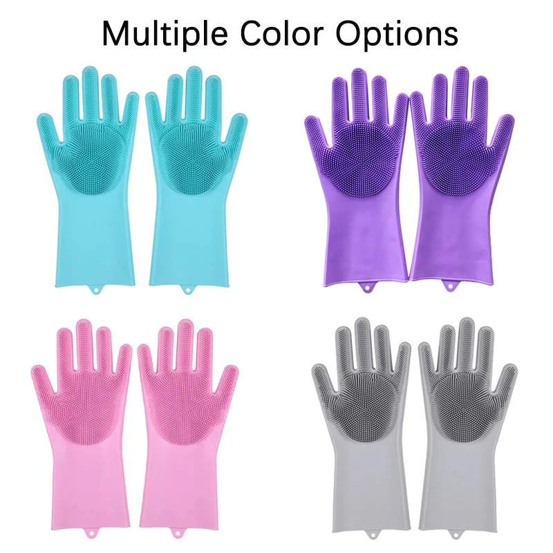 1Pair Dishwashing Cleaning Gloves Silicone Rubber Sponge Glove Household Scrubber Kitchen Clean Tool Housework Bathroom Cleaning