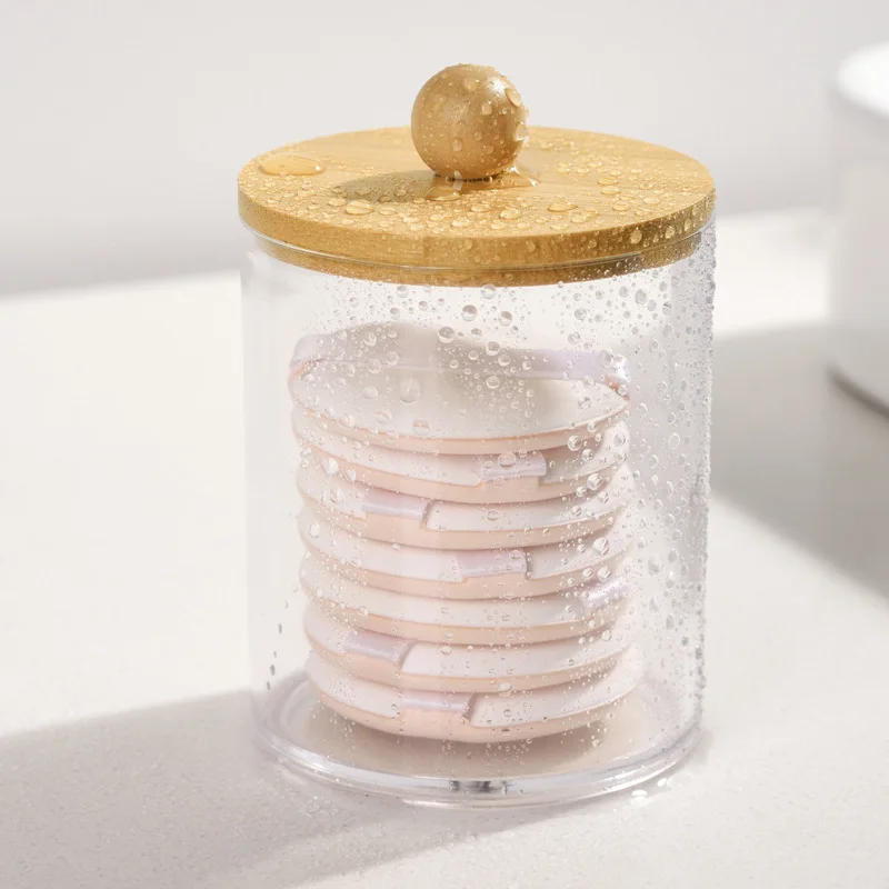 1/3pcs Qtip Holder Dispenser with Bamboo Lid Clear Black Cotton Ball Swab Cotton Round Pads Bathroom Apothecarey Jar Set 6
