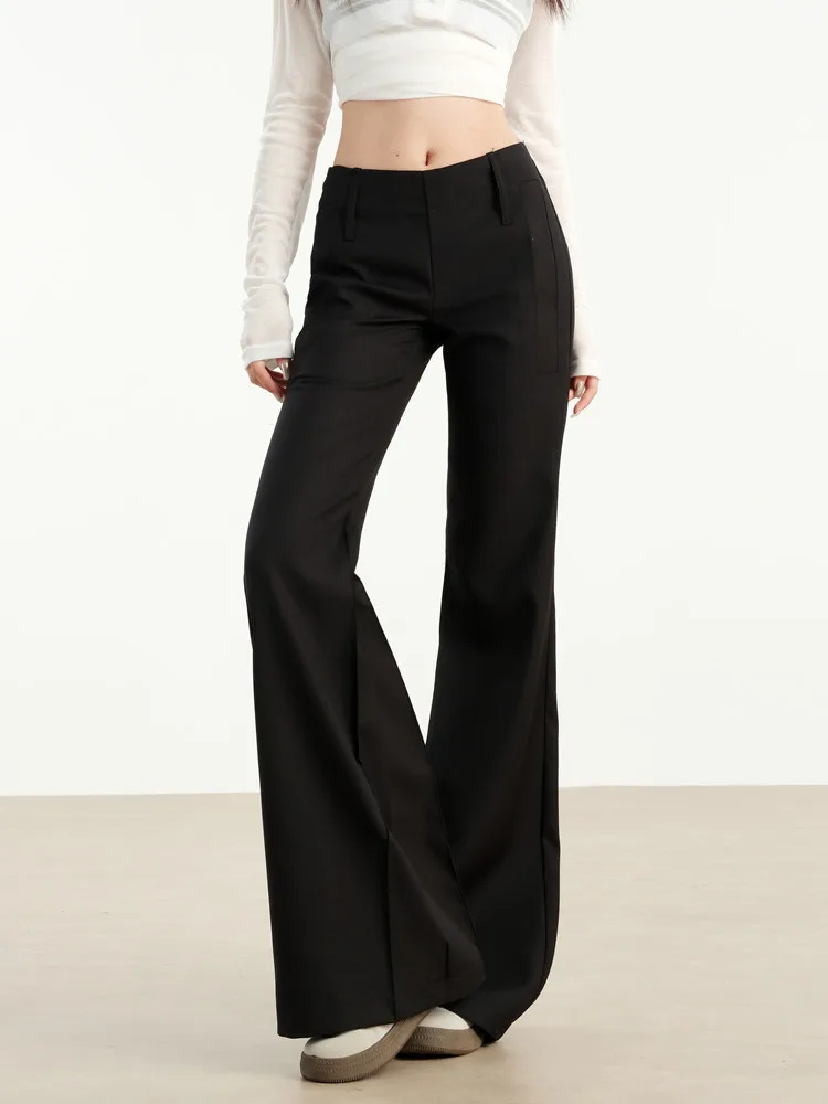 Low Rise Black Flare Pants Women Autumn Winter Korean Fashion Elegant Slim  Fit Suit Trousers - AliExpress 200000345