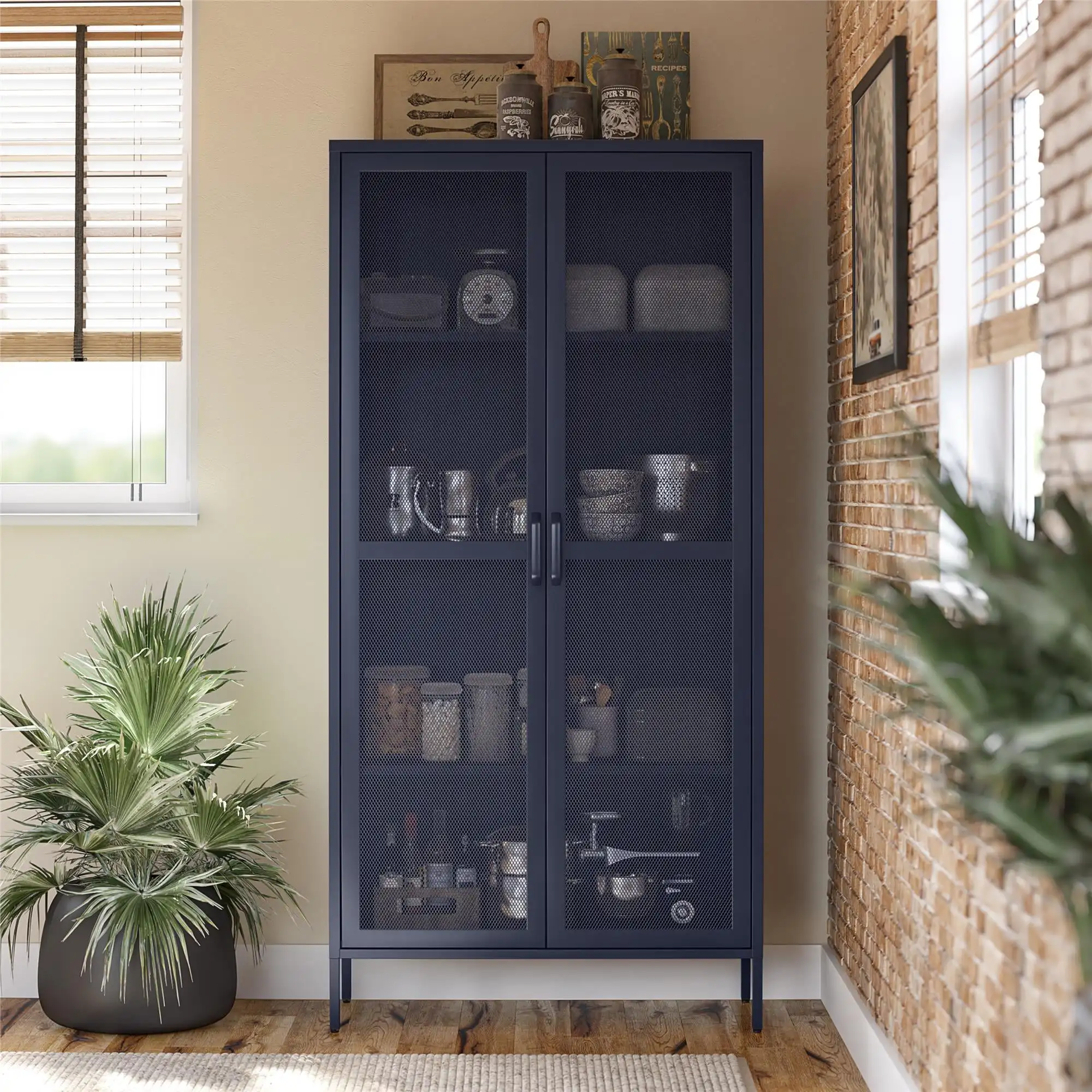

Novogratz Channing Tall 2 Door Storage Cabinet-Mesh Metal Locker, Navy
