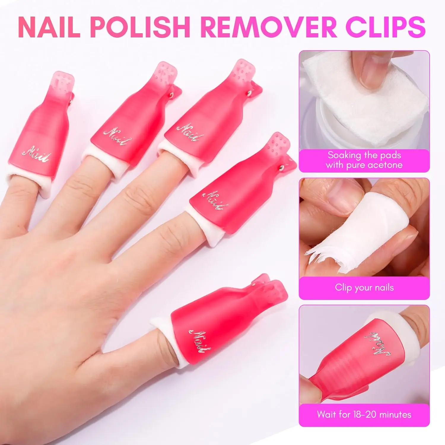 Makartt Gel Nail Polish Remover Clips Kit,With Double Ended Cuticle Pusher,Finger and Toe nail clips for removal Acrylic Nails