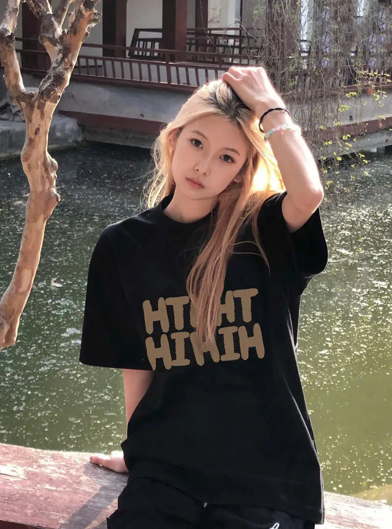 

Letter Print Black T-Shirts Women O-Neck Short Sleeve Casual Shirts Top Loose Vintage Streetwear Oversized Cotton Harajuku